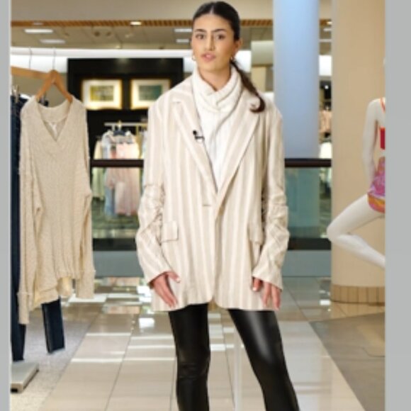 Free People Fern Stripe Oversize Linen Blend Blazer Size S NWT - Picture 5 of 14